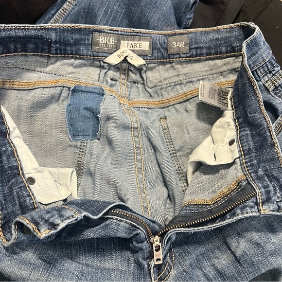BKE Denim Jake Bootleg Jeans Mens Size 34R Dark Wash Distressed Denim Everyday - Picture 13 of 15